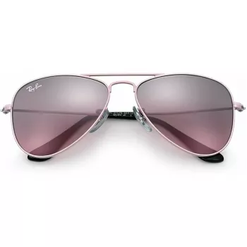 Ray-Ban Junior RJ9506S2117E5 Vaikiški akiniai nuo saulės, stačiakampiai, permatomas rožinis rėmelis, šviesiai rudi gradientiniai rožiniai lęšiai, 52/14/125 mm