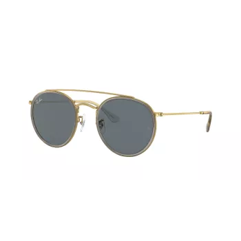 Ray-Ban RB3647N Round Double Bridge Akiniai Vario Spalvos Rėmeliu, Šviesiai Mėlynais Gradientiniais Lęšiais 51mm