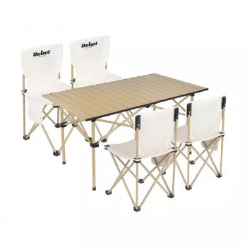 Rebel Active RBA-5600 Stovyklavimo komplektas – stalas ir 4 kėdės, aliumininis rėmas, sulankstomas, mėlynas