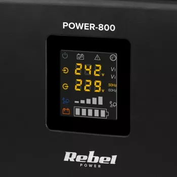 Rebel POWER-800 sieninis avarinis maitinimo šaltinis – grynojo sinusinio signalo keitiklis su 12V įkrovimo funkcija, 230V, 800VA/500W