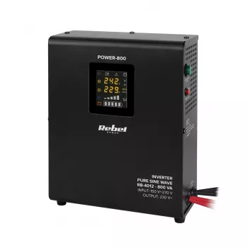 Rebel POWER-800 sieninis avarinis maitinimo šaltinis – grynojo sinusinio signalo keitiklis su 12V įkrovimo funkcija, 230V, 800VA/500W