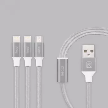 Recci Universal Delicate RCS-H120 3 in 1 Micro USB + 2 x Lightning Fast Charging 1,2 m Pilka