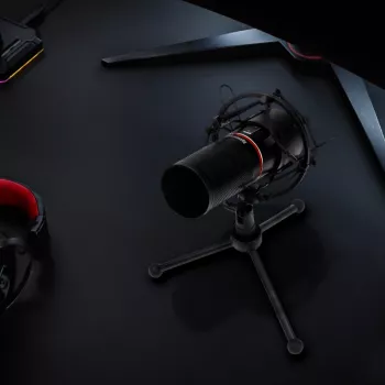 REDRAGON BLAZAR RD-GM300 kardinoidinio kryptingumo USB žaidimų mikrofonas su trikojžiu stovu, pop filtru ir smūgius sugeriančiu laikikliu - juoda