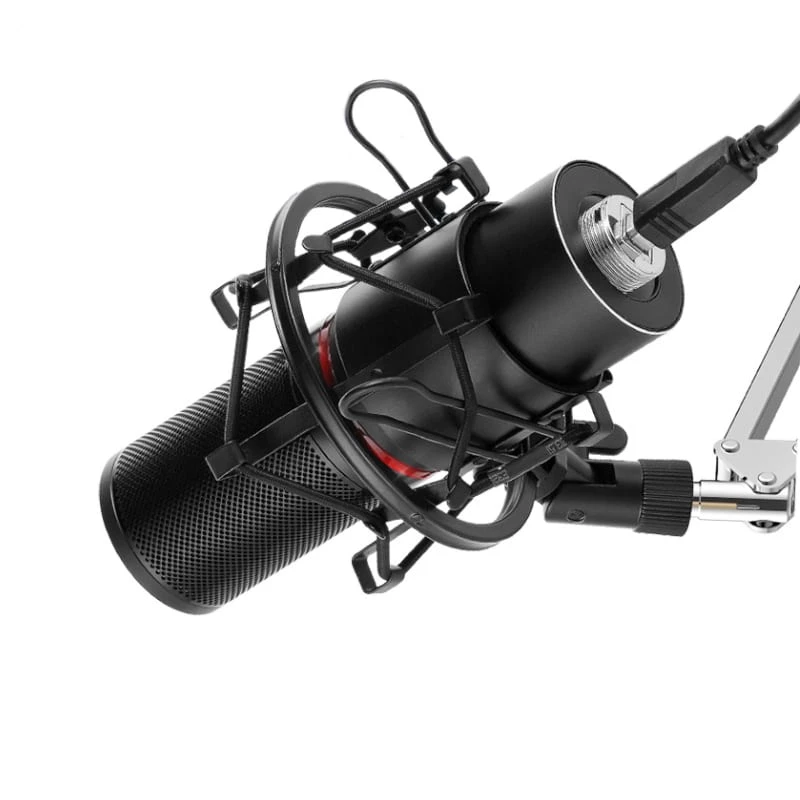 REDRAGON BLAZAR RD-GM300 kardinoidinio kryptingumo USB žaidimų mikrofonas su trikojžiu stovu, pop filtru ir smūgius sugeriančiu laikikliu - juoda