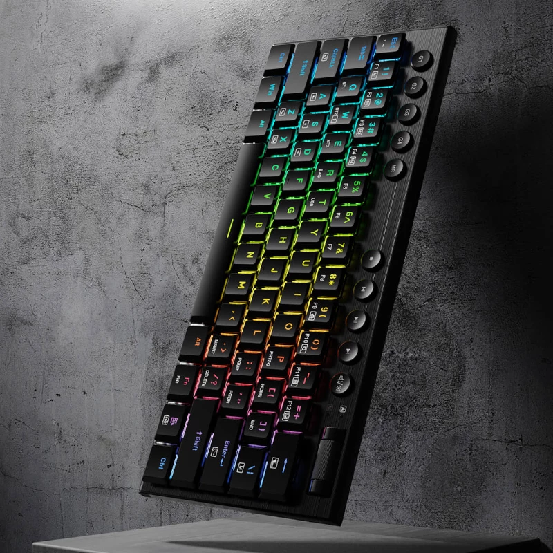 REDRAGON Horus Mini Pro 61 klavišo trijų režimų belaidė RGB žemo profilio mechaninė žaidimų klaviatūra - juoda (raudoni jungikliai)
