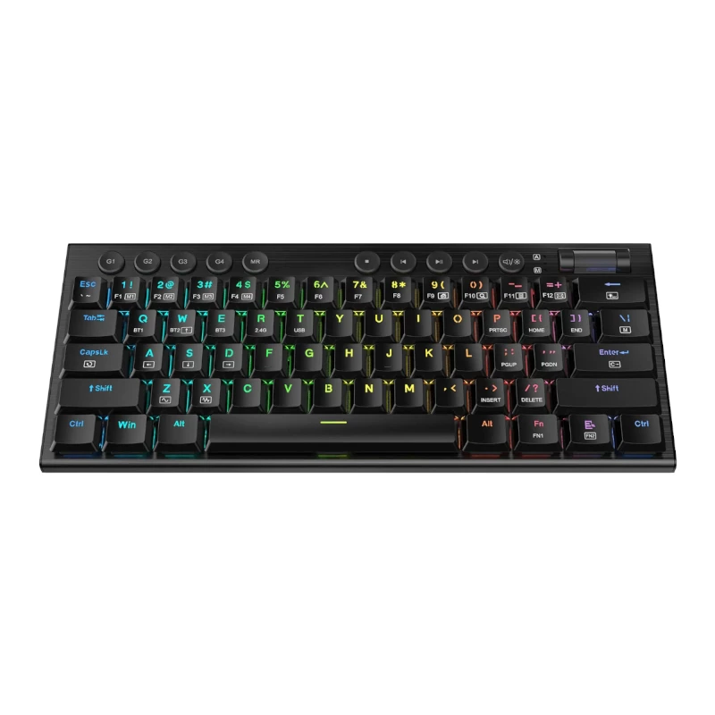 REDRAGON Horus Mini Pro 61 klavišo trijų režimų belaidė RGB žemo profilio mechaninė žaidimų klaviatūra - juoda (raudoni jungikliai)