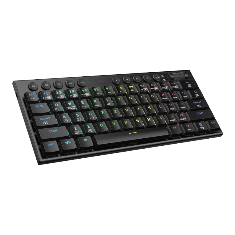 REDRAGON Horus Mini Pro 61 klavišo trijų režimų belaidė RGB žemo profilio mechaninė žaidimų klaviatūra - juoda (raudoni jungikliai)