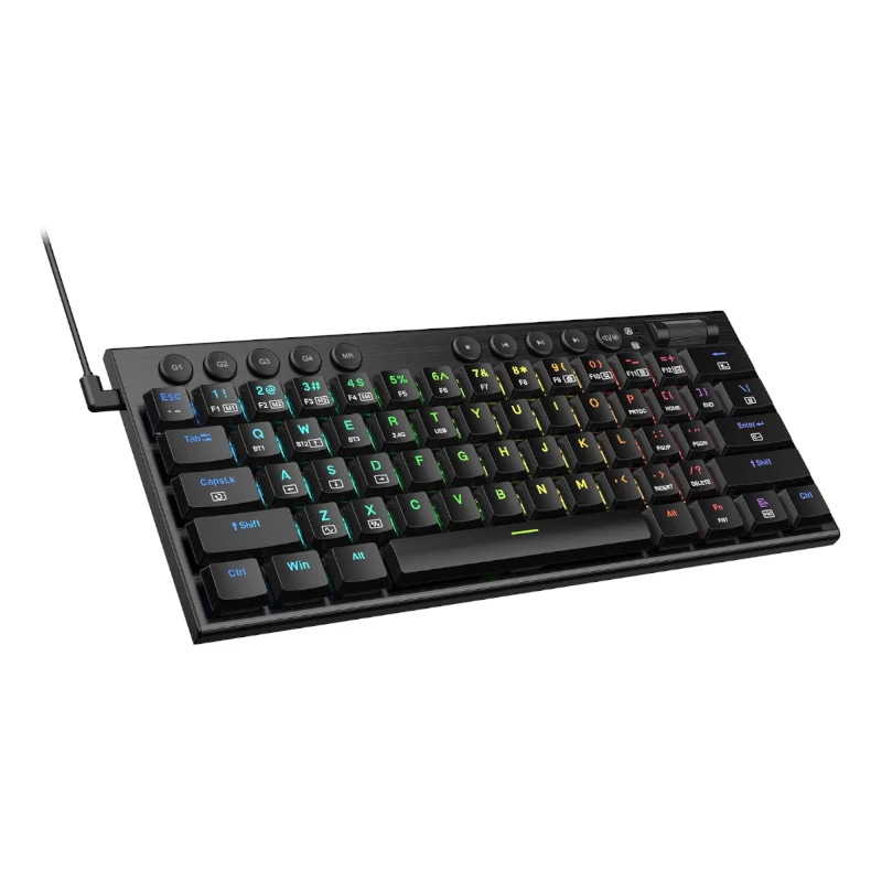 REDRAGON Horus Mini Pro 61 klavišo trijų režimų belaidė RGB žemo profilio mechaninė žaidimų klaviatūra - juoda (raudoni jungikliai)
