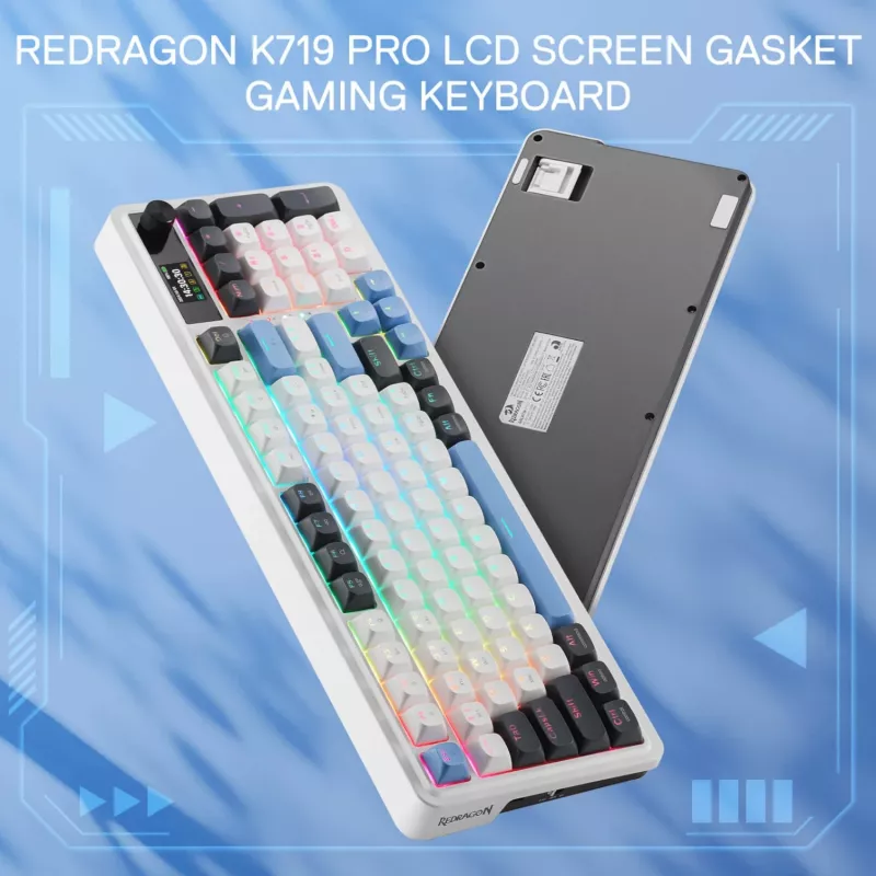 Redragon K719WGB GALATIN RGB PRO pilno dydžio belaidė mechaninė žaidimų klaviatūra - balta