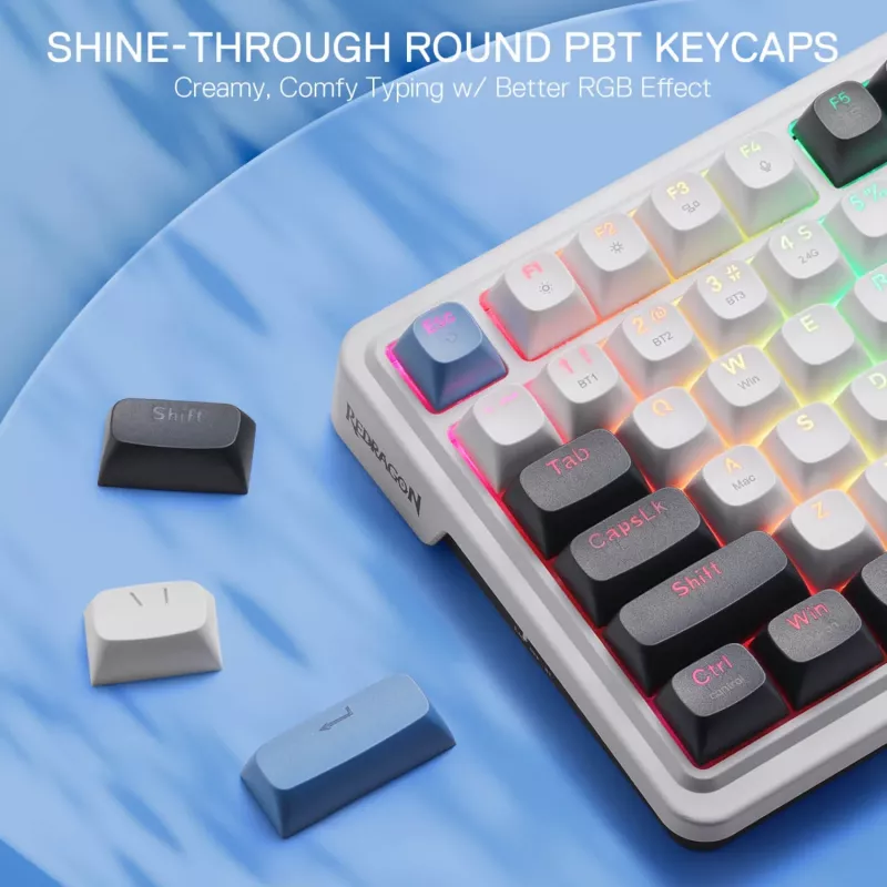 Redragon K719WGB GALATIN RGB PRO pilno dydžio belaidė mechaninė žaidimų klaviatūra - balta