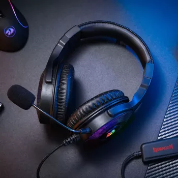 REDRAGON PANDORA H350 RGB ausinės žaidimams su nuimamu mikrofonu, 50mm tvarkyklės, 3.5mm garso ir USB RGB maitinimas, juodos