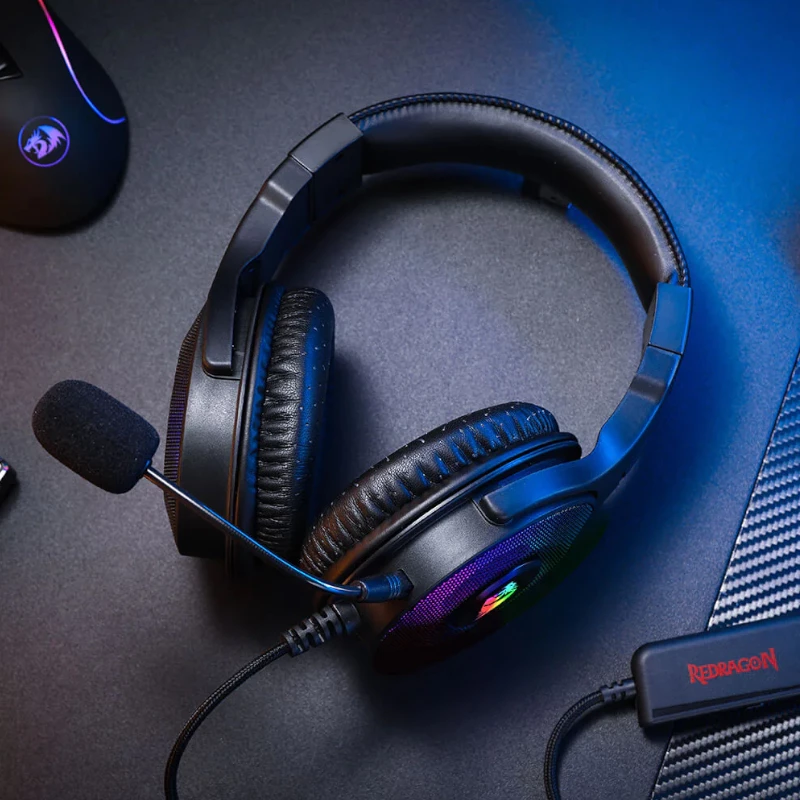 REDRAGON PANDORA H350 RGB ausinės žaidimams su nuimamu mikrofonu, 50mm tvarkyklės, 3.5mm garso ir USB RGB maitinimas, juodos