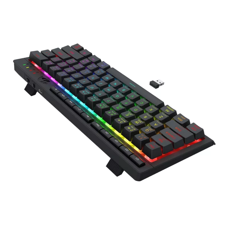 Redragon SHIVA K522 PRO RGB belaidė žaidimų klaviatūra - trijų režimų TKL mechaninė, karštai keičiami raudoni jungikliai, juoda