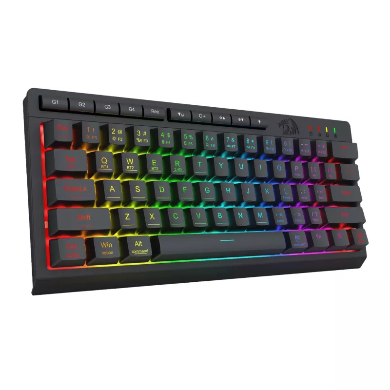 Redragon SHIVA K522 PRO RGB belaidė žaidimų klaviatūra - trijų režimų TKL mechaninė, karštai keičiami raudoni jungikliai, juoda