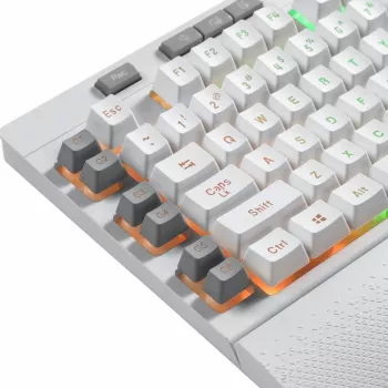 REDRAGON SHIVA membraninė klaviatūra - balta, viso dydžio su RGB apšvietimu, 6 makro klavišais, nuimama riešo atrama, laidinė USB