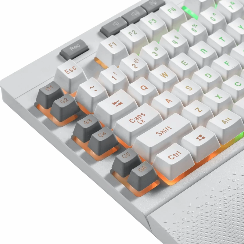 REDRAGON SHIVA membraninė klaviatūra - balta, viso dydžio su RGB apšvietimu, 6 makro klavišais, nuimama riešo atrama, laidinė USB