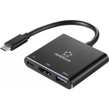 Renkforce RF-5133676 USB-C į HDMI daugiafunkcis adapteris su Power Delivery ir USB-A, 4K, 20 cm, juodas