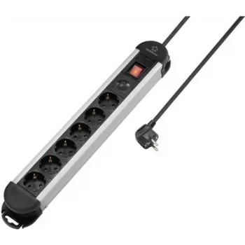 Renkforce RF-6417718 6 vietų elektros skirstytuvas su apsauga nuo viršįtampių, aliuminio korpusu, 1,5 m kabeliu, juodas