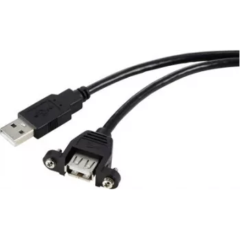 Renkforce USB 2.0 prailginimo kabelis, USB-A male į USB-A female, 1 m, juodas, skydinis montavimas, įsukamas RF-5720386