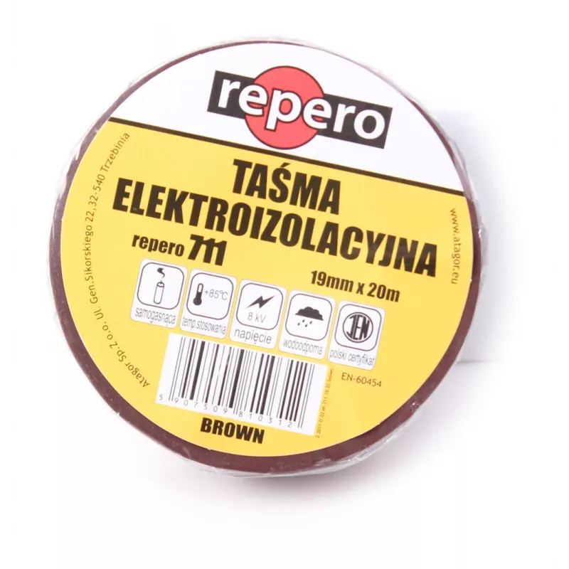 REPERO 711E ruda PVC elektros izoliacinė juosta 19 mm x 20 m