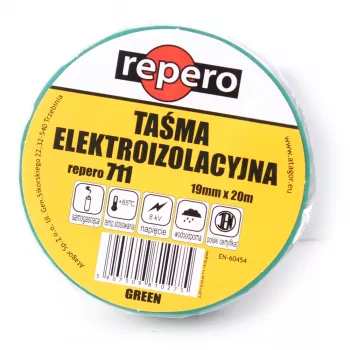 REPERO TTE711E4-0019-20 PVC elektros izoliacinė juosta, žalia, 19 mm x 20 m, 600V, liepsnai atspari