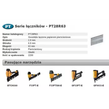 Žiediniai vinys 2.8x63mm 2200 vnt. - Elektro-cinkuotas didelio anglingumo plienas
