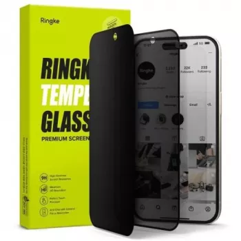 Ringke iPhone 15/16 Screen Protector Easy Slide Privacy Tempered Glass 9H su montavimo šablonu (2 vnt.) Skaidrus