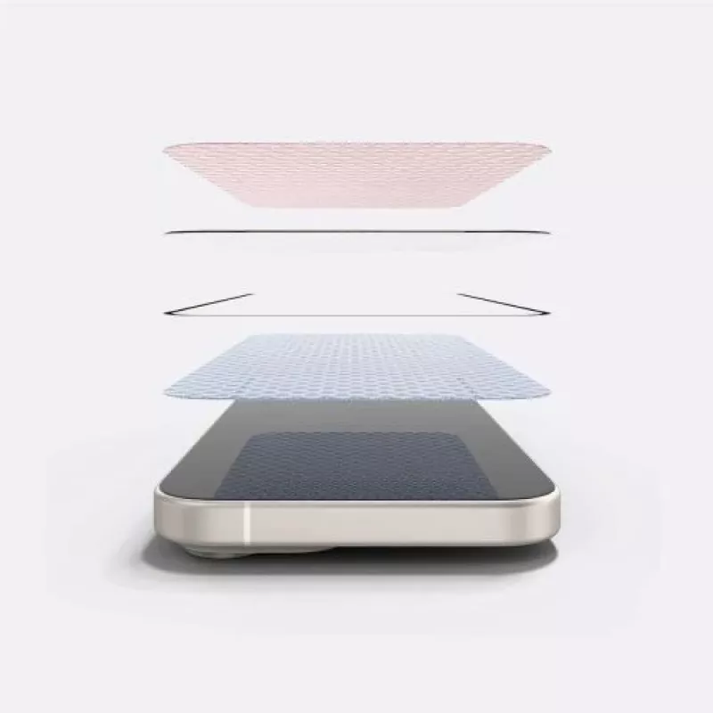 Ringke iPhone 15/16 ekrano apsauginis stiklas Privacy Tempered Glass 9H su montavimo rėmeliu Skaidrus