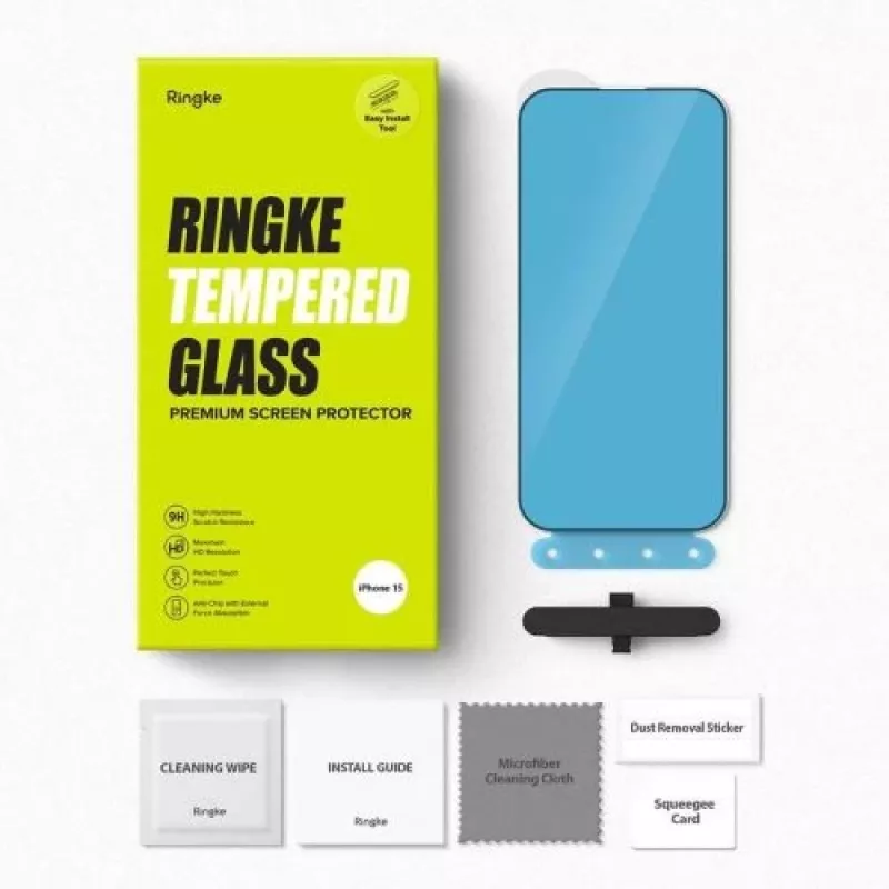 Ringke iPhone 15/16 ekrano apsauginis stiklas Privacy Tempered Glass 9H su montavimo rėmeliu Skaidrus