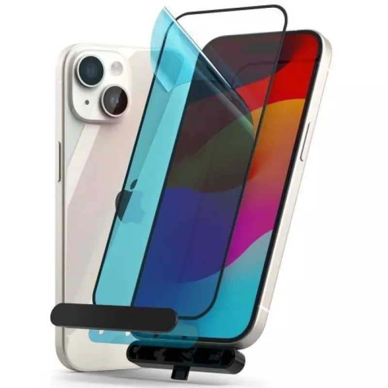 Ringke iPhone 15/16 ekrano apsauginis stiklas Privacy Tempered Glass 9H su montavimo rėmeliu Skaidrus
