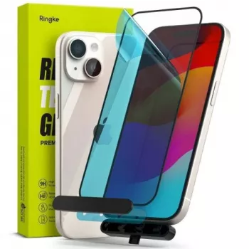 Ringke iPhone 15/16 ekrano apsauginis stiklas Privacy Tempered Glass 9H su montavimo rėmeliu Skaidrus