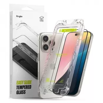 Ringke iPhone 16 Pro Screen Protector Premium Easy Slide Tempered Glass 9H su montavimo rėmeliu (2 vnt.) Skaidrus