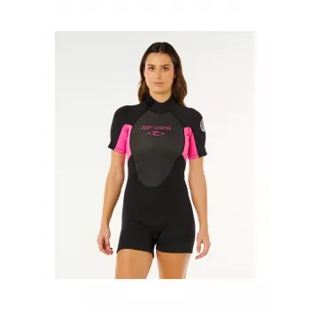 Rip Curl Omega Back Zip Springsuit - Juoda/Rožinė - Moteriška - Dydis S