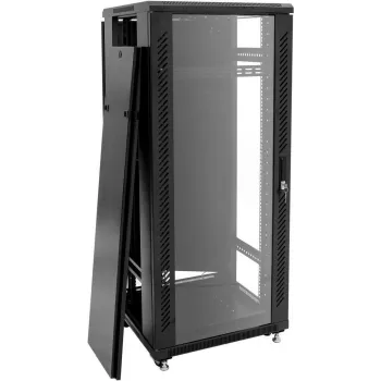 ROADINGER SSC-24 24U laisvai stovintis plieninis serverių spintos korpusas su grūdinto stiklo durelėmis, 600x600x1170 mm, 150 kg apkrova, juodas