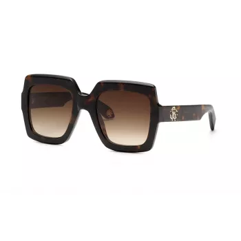 Roberto Cavalli SRC108-5204BL moteriški akiniai nuo saulės Cat Eye, mėlyni Havana rėmeliai, gradientiniai mėlyni lęšiai, 52 mm