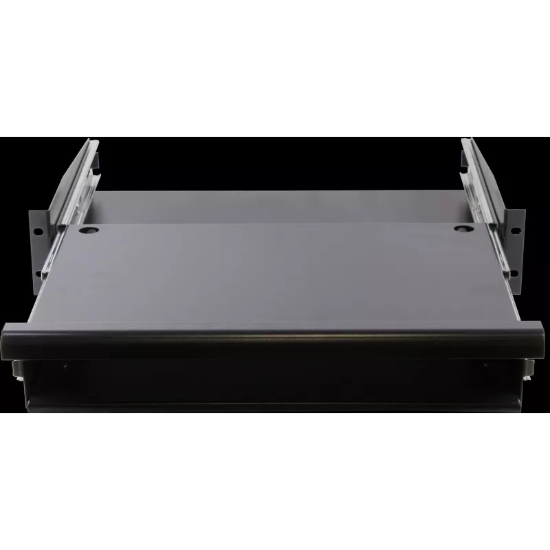 Rockstable 2U 19 colių stovo stalčius – tvirtas plieninis, juodas, SPCC šaltai valcuotas plienas, ištraukiamas stalčius, 6,92 kg (RS19-TH02)