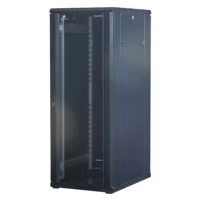 Rockstable 32U 19 colių serverio stovas su stiklinėmis durimis - laisvai pastatomas rėmas - 32U - 800 kg - užrakinamas spyna - montavimo bėgeliai - reguliuojamos kojelės (RS19-6832)