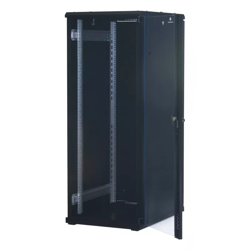 Rockstable 32U 19 colių serverio stovas su stiklinėmis durimis - laisvai pastatomas rėmas - 32U - 800 kg - užrakinamas spyna - montavimo bėgeliai - reguliuojamos kojelės (RS19-6832)