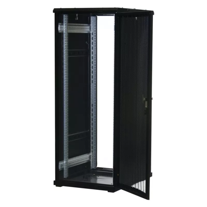 Rockstable 32U 19 inch serverio stovas su tinklinėmis durelėmis - laisvai pastatomas rėmas - 32U - 800 kg - spyna - tvirtinimo bėgeliai - reguliuojamos kojelės (RS19-6832PP)