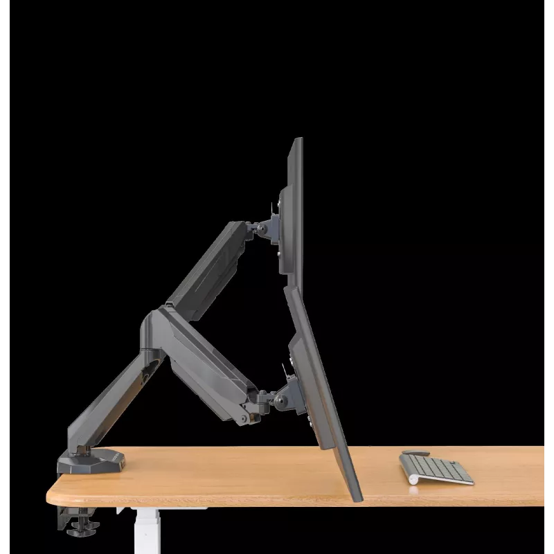 Rockstable RS-MM011B Profesionalus Dvigubo Monitoriaus Stalo Laikiklis - Spaustuvas/Varžtas - 16 kg - 15-32 colių - 100x100 mm - Juodas