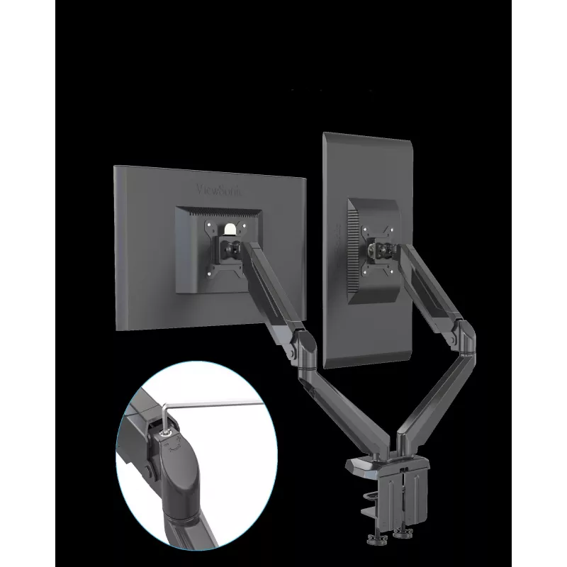 Rockstable RS-MM011B Profesionalus Dvigubo Monitoriaus Stalo Laikiklis - Spaustuvas/Varžtas - 16 kg - 15-32 colių - 100x100 mm - Juodas