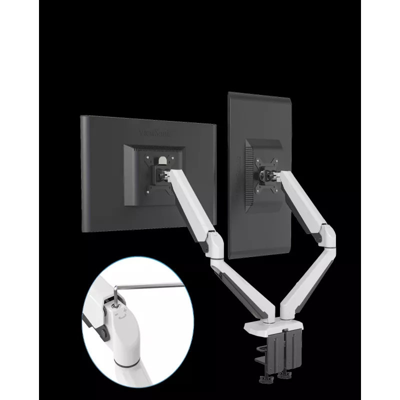 ROCKSTABLE RS-MM011W Profesionalus Dviejų Monitorių Laikiklis - Spaustuvas / Grommet - 16 kg - 38,1 cm (15 inch) - 81,3 cm (32 inch) - 100 x 100 mm - Baltas
