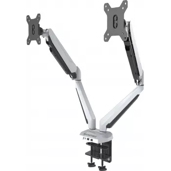 ROCKSTABLE RS-MM011W Profesionalus Dviejų Monitorių Laikiklis - Spaustuvas / Grommet - 16 kg - 38.1 cm (15 inch) - 81.3 cm (32 inch) - 100 x 100 mm - Baltas