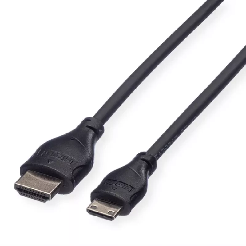 ROLINE HDMI High Speed kabelis su Ethernet, HDMI Type A kištukas į Mini HDMI Type C kištuką, 1 m, juodas