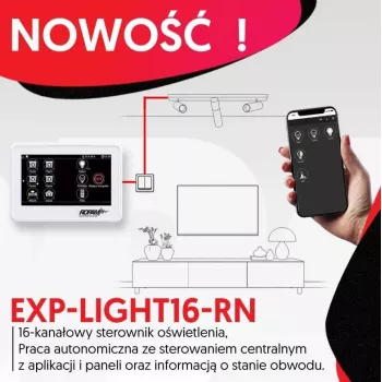 Ropam apšvietimo valdiklis EXP-LIGHT16-RN – 16 kanalų relės plėtimosi modulis RopamNet magistralei
