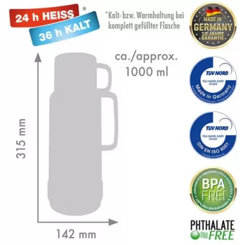 ROTPUNKT stiklinė vakuuminė termokana 1,0 l Shiny Fox Red