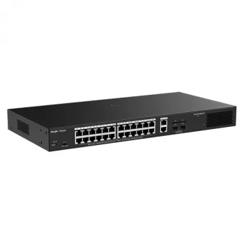RUIJIE RG-ES228GS-LP 24 prievadų PoE+ Gigabit jungiklis su 2 uplink ir 2 SFP