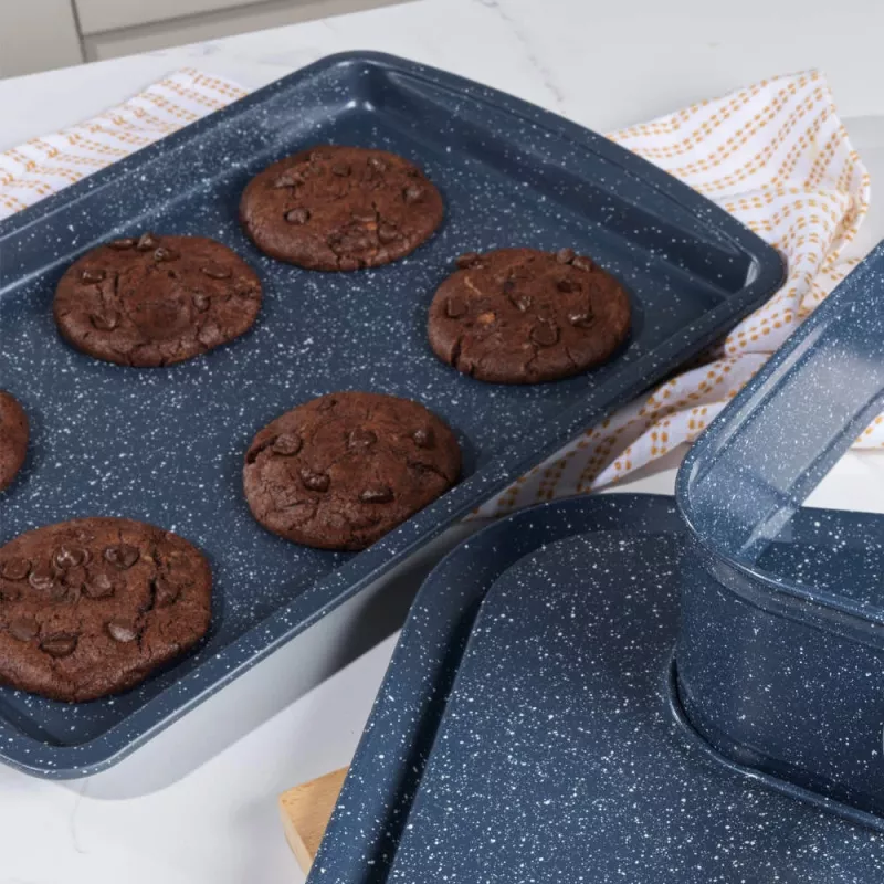 Russell Hobbs RH03858 Nightfall Stone Kepimo Skardų Rinkinys 2 vnt., Anglinis Plienas, Nelipni, Atspari Orkaitėje iki 230°C, Stačiakampė, Tamsiai Pilka/Juoda