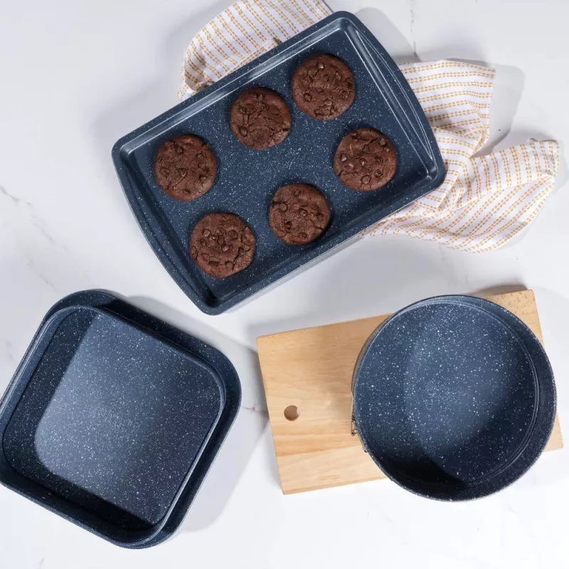Russell Hobbs RH03858 Nightfall Stone Kepimo Skardų Rinkinys 2 vnt., Anglinis Plienas, Nelipni, Atspari Orkaitėje iki 230°C, Stačiakampė, Tamsiai Pilka/Juoda