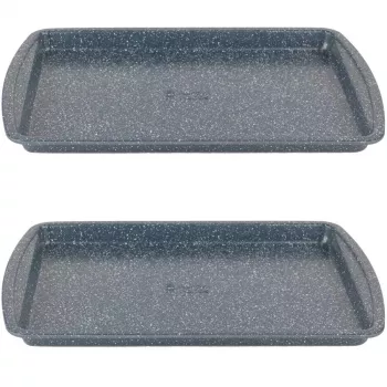 Russell Hobbs RH03858 Nightfall Stone Kepimo Skardų Rinkinys 2 vnt., Anglinis Plienas, Nelipni, Atspari Orkaitėje iki 230°C, Stačiakampė, Tamsiai Pilka/Juoda